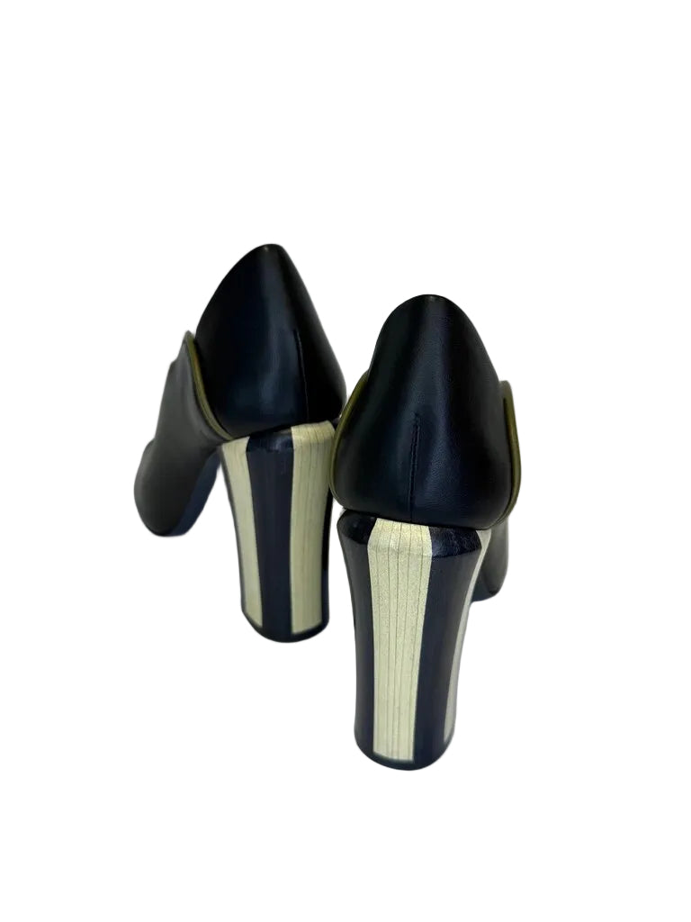Fendi Black and Olive Peep Toe Heels