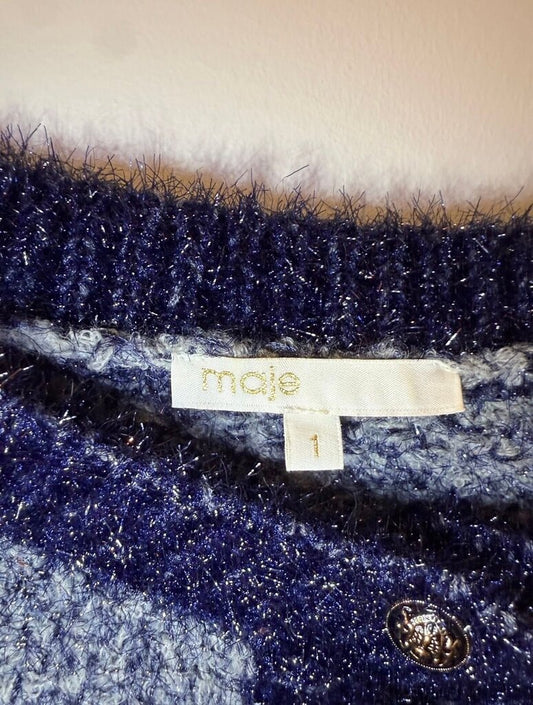 Maje Women's Blue Boucle Knit Cardigan