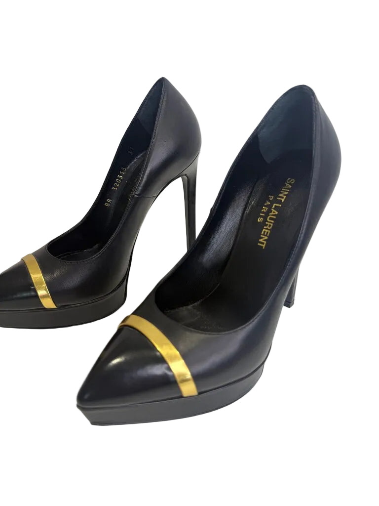 Saint Laurent Black Heels with Gold Accent
