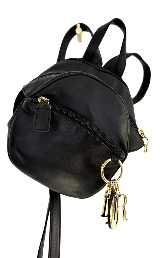 Rare Vintage Dior Black Backpack with Gold Accents