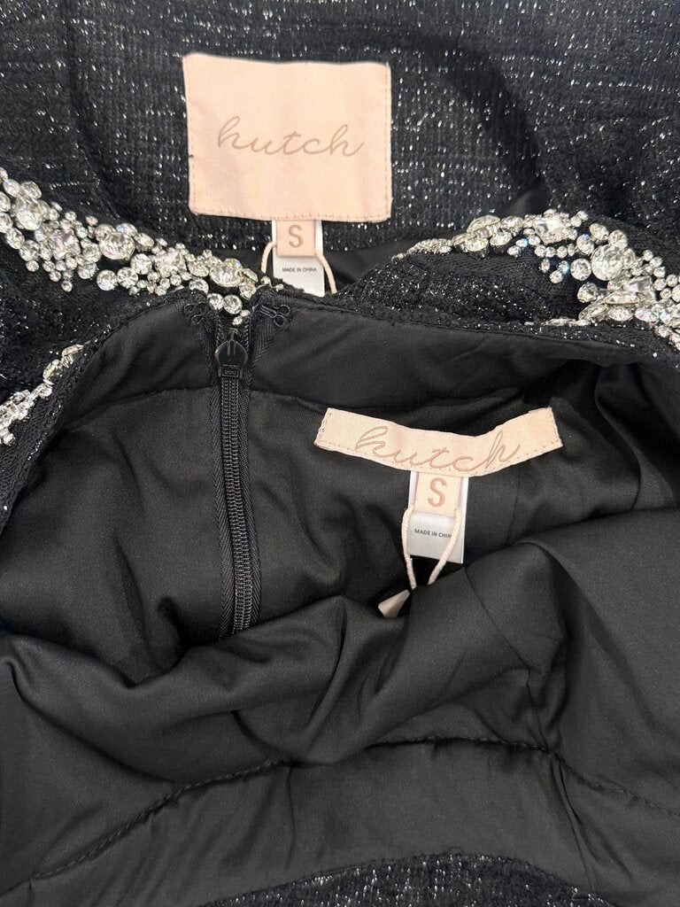 Elegant Black Tweed Dress and Jacket Set with Crystal Accents