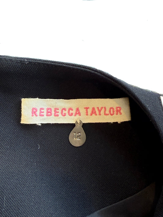 Rebecca Taylor Black and Beige Cap Sleeve Dress with Studded Neckline