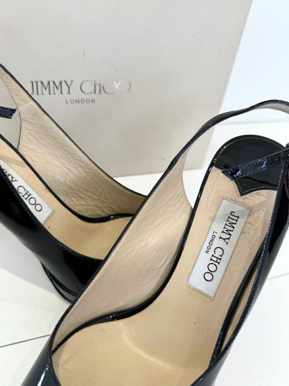 Jimmy Choo Black Patent Leather Peep Toe Heels
