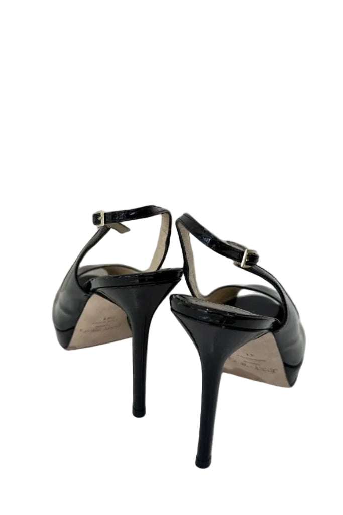 Jimmy Choo Black Patent Leather Peep Toe Heels