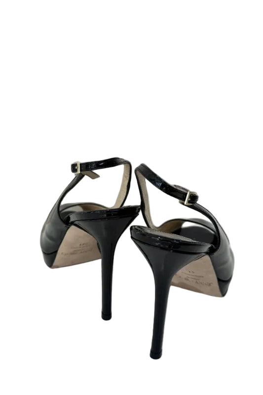 Jimmy Choo Black Patent Leather Peep Toe Heels