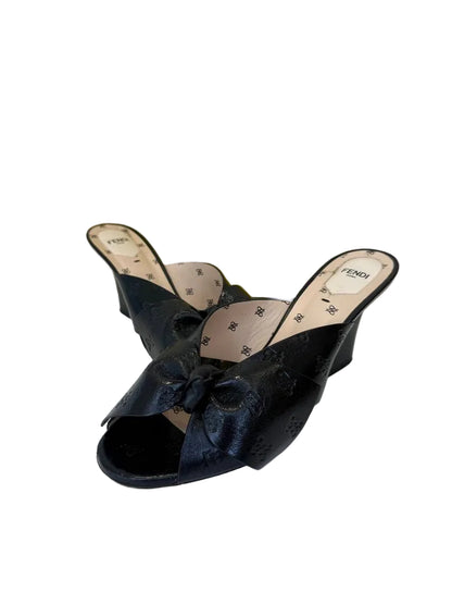 Fendi Women's Black Heeled Sandals with Bow