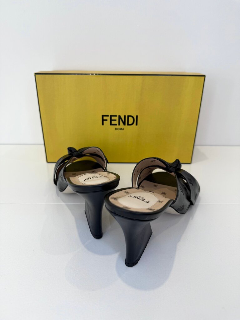 Fendi Women's Black Heeled Sandals with Bow