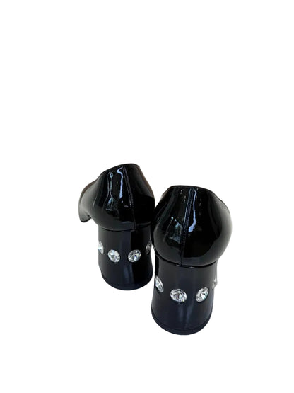 Miu Miu Black Patent Leather Heels with Gem Detail