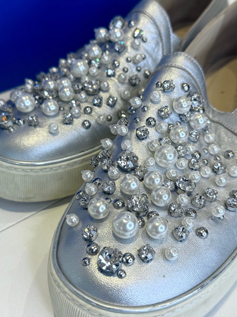 Stuart Weitzman Silver Decorative Slip-On Shoes