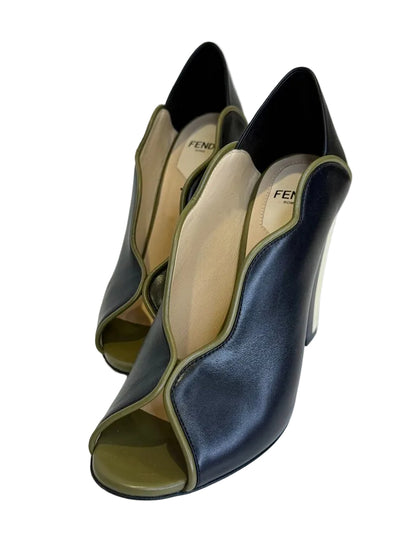 Fendi Black and Olive Peep Toe Heels
