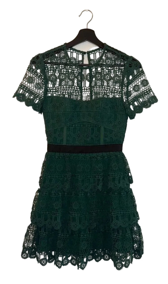 Self Portrait Green Lace Tiered Dress