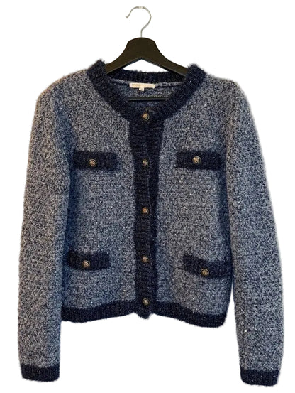 Maje Women's Blue Boucle Knit Cardigan