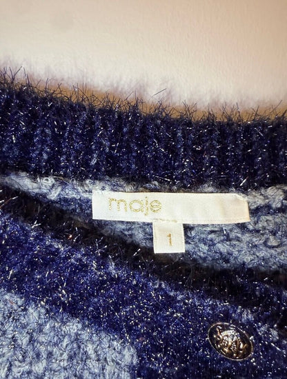 Maje Women's Blue Boucle Knit Cardigan