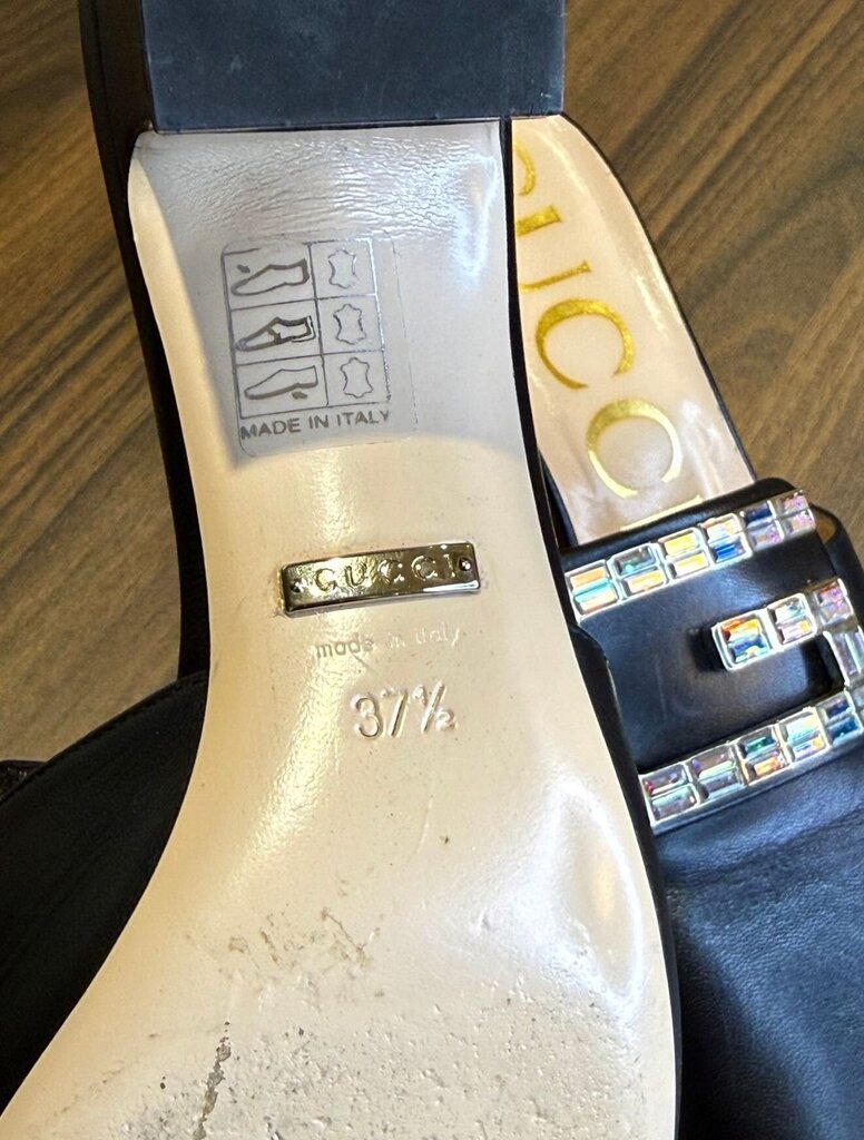 Gucci Black Heeled Mules with Gem Buckle