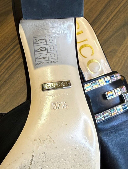 Gucci Black Heeled Mules with Gem Buckle