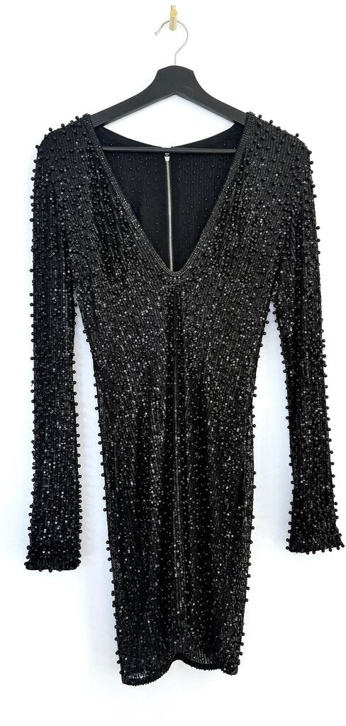 Black Sequin Long Sleeve Dress