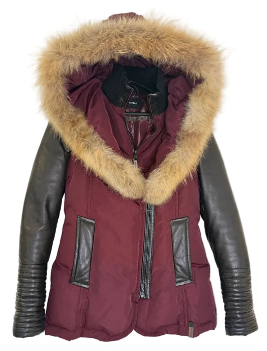RUDSAK Burgundy and Black Fur Trim Jacket