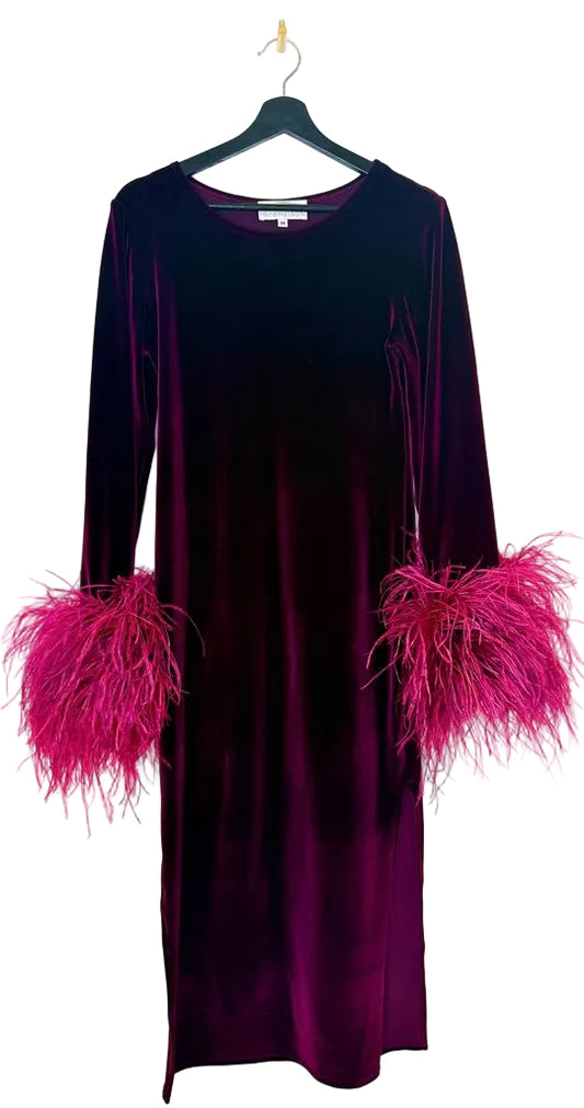 Lauren Gabrielson Velvet Dress with Feather Sleeves