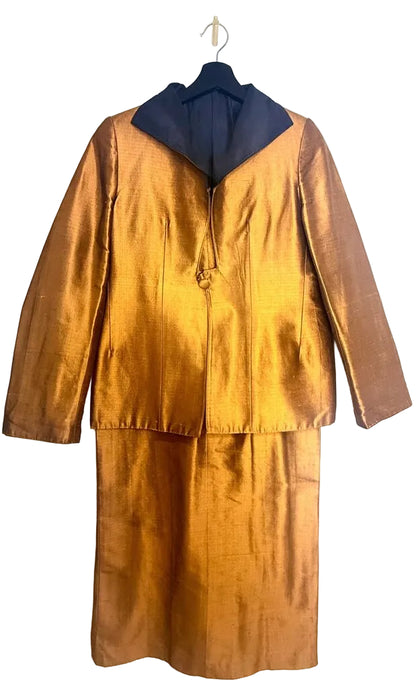 Vintage Bronze Silk & Linen Skirt Suit Set