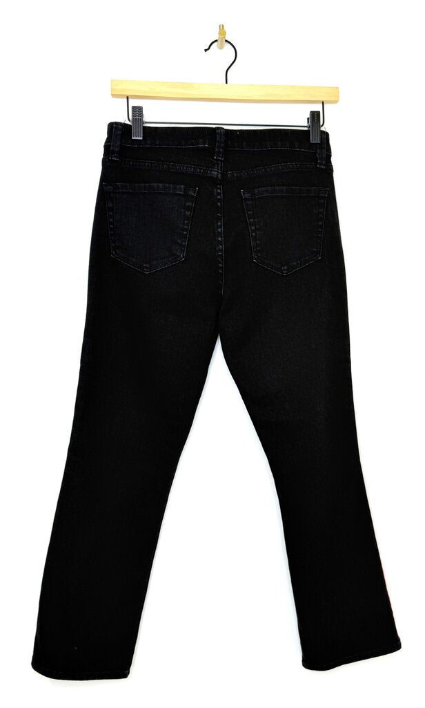 Velvet High-Waisted Black Jeans with Red Side Stripe