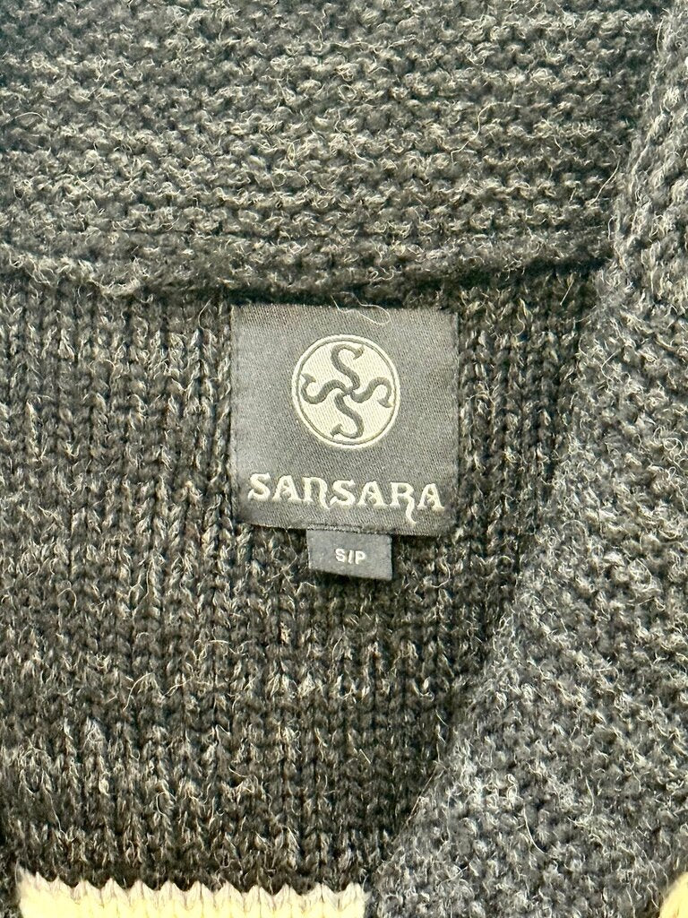 SANSARA Women's Black and White Patterned Cardigan Sweater