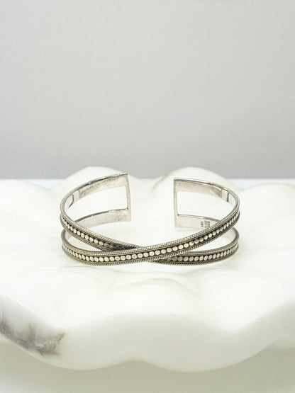 Silver Double Band Cuff Bracelet by Anna Beck