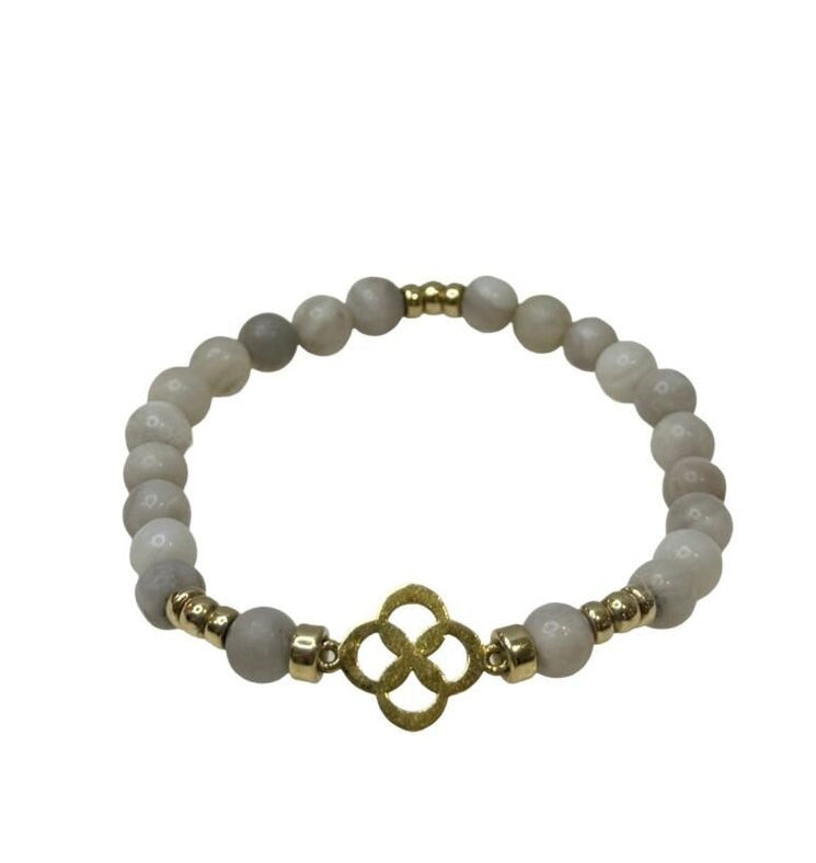 Gray Beaded Bracelet with Gold Accent