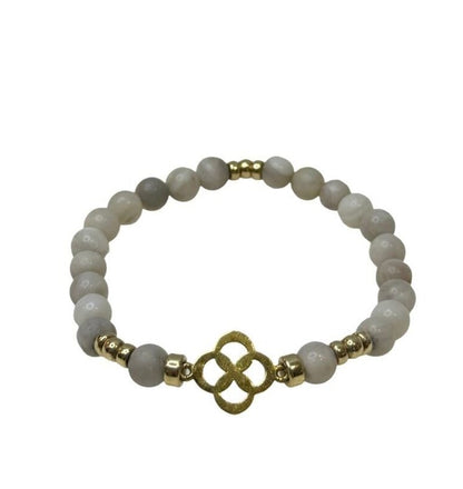 Gray Beaded Bracelet with Gold Accent