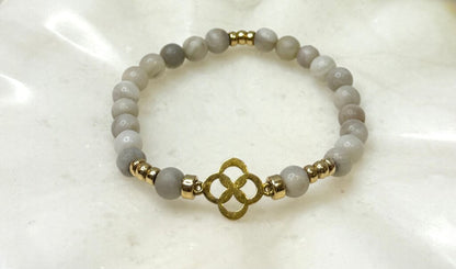 Gray Beaded Bracelet with Gold Accent