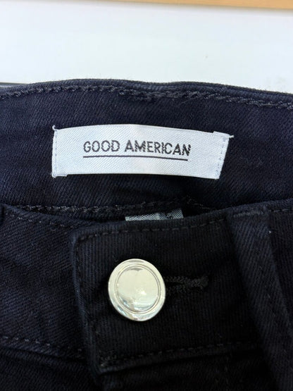 Good American Black High-Waisted Jeans with Grommet Details