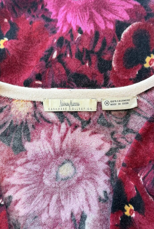 Neiman Marcus Cashmere Floral Sweater