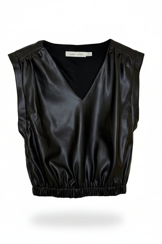 Bishop + Young Black Faux Leather Top