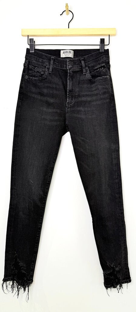 AGOLDE High-Waisted Black Jeans with Frayed Hem