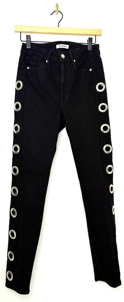 Good American Black High-Waist Jeans with Grommets