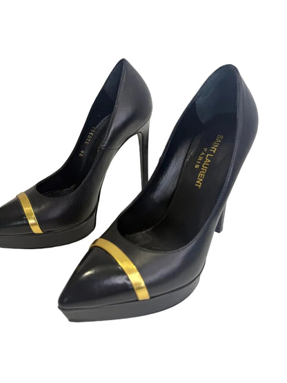 Saint Laurent Black Heels with Gold Accent