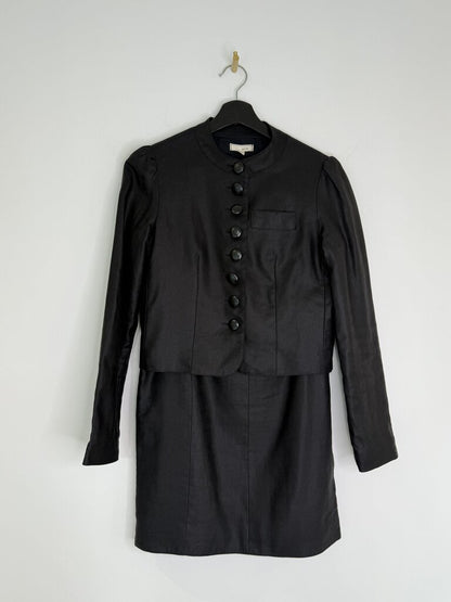 Deux FM Black Puff Sleeve Suit Jacket and Pencil Skirt Set