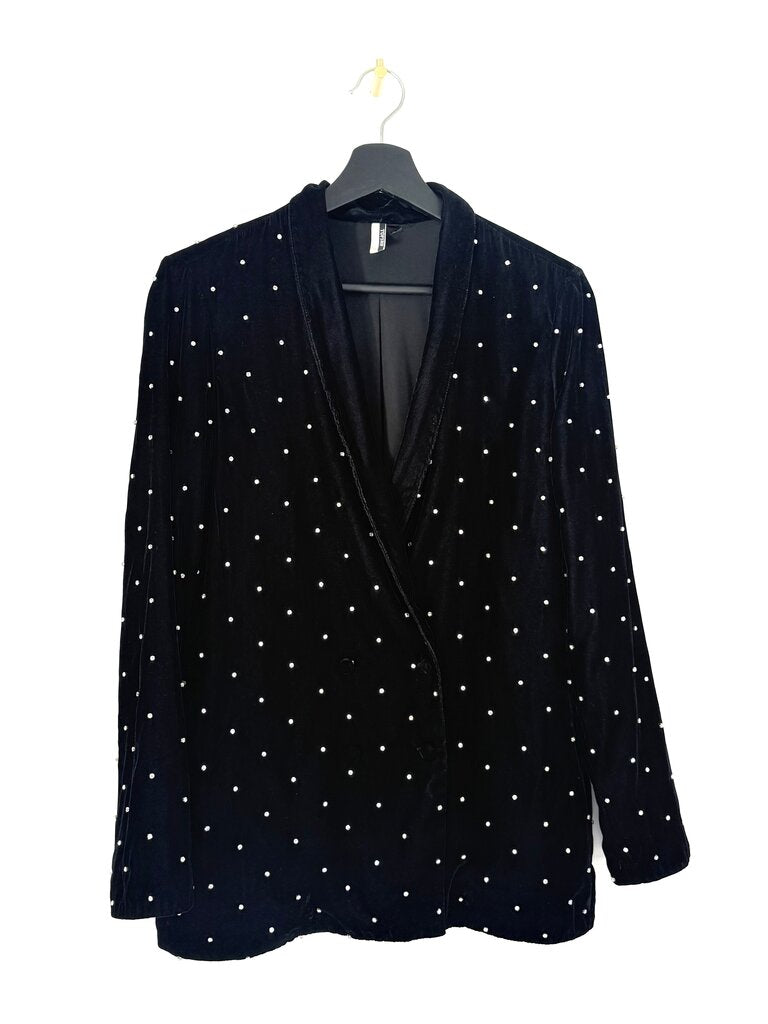 Topshop Black Velvet Blazer with Pearls