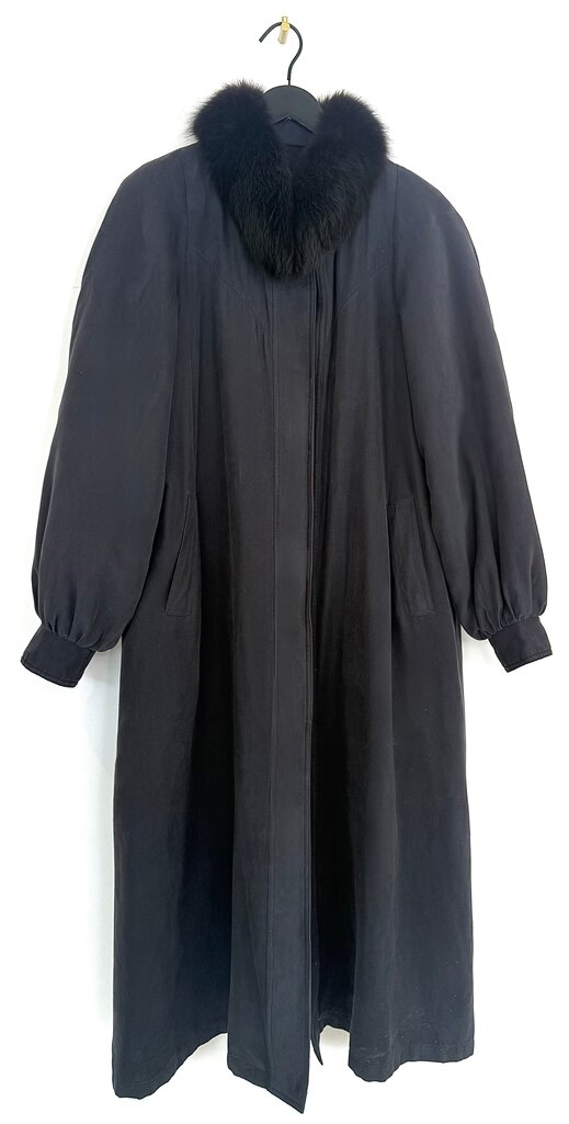 Nina Ricci Paris Vintage Black Coat with Fur Collar