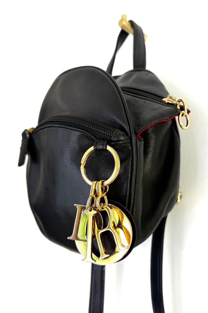 Rare Vintage Dior Black Backpack with Gold Accents
