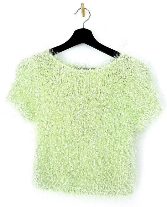 Topshop Light Green Textured Short Sleeve Top