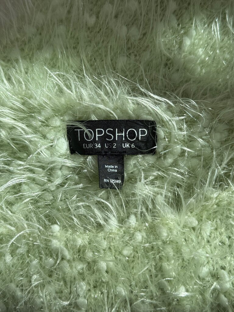 Topshop Light Green Textured Short Sleeve Top