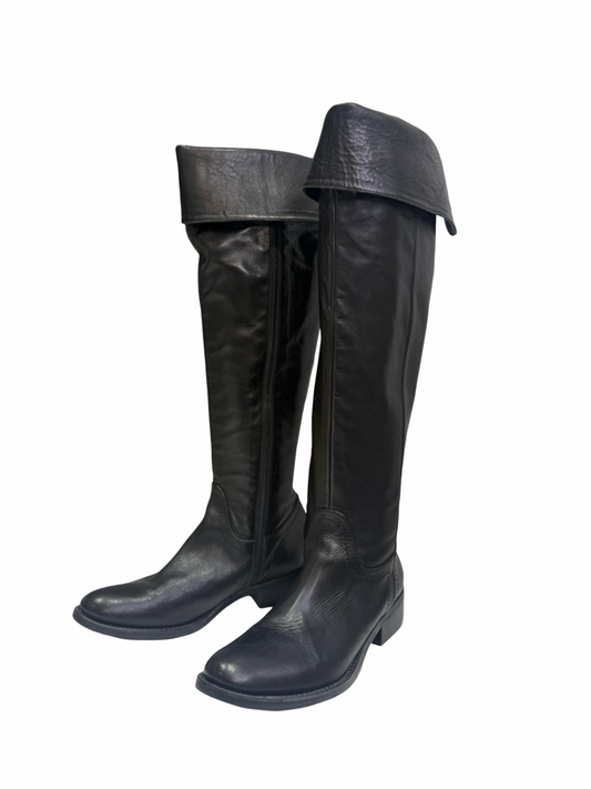 Black Leather Knee High Boots