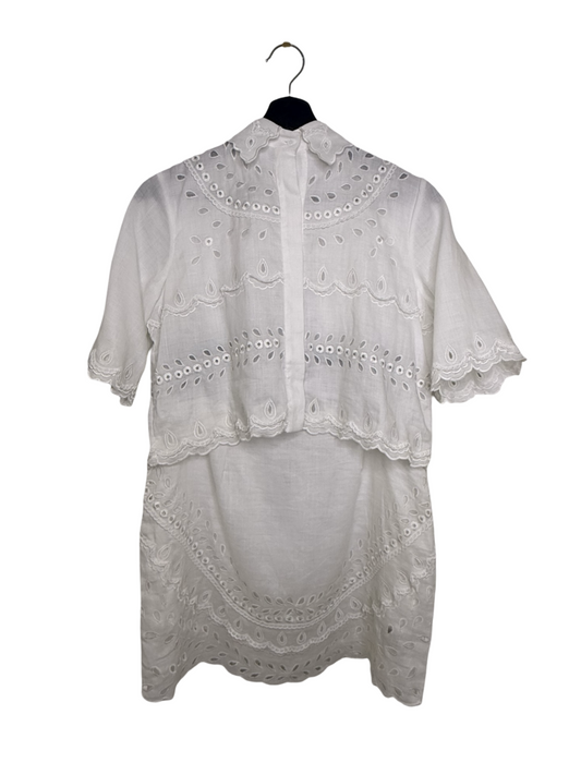 Embroidered White Cotton Blouse and Skirt Set