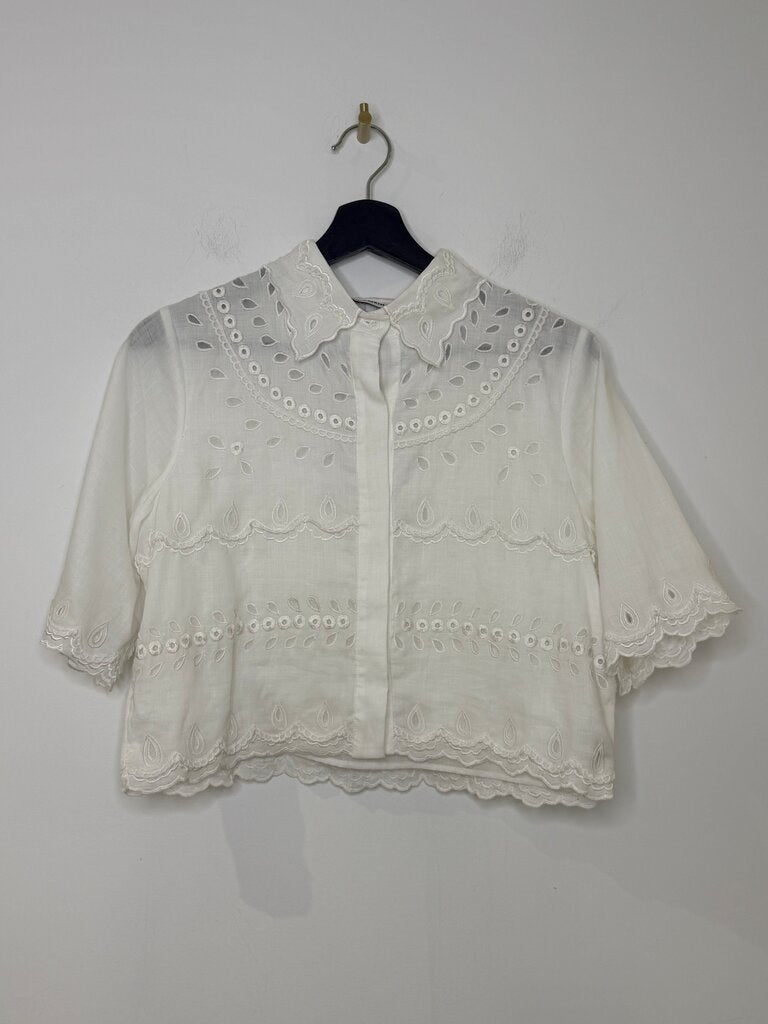 Embroidered White Cotton Blouse and Skirt Set