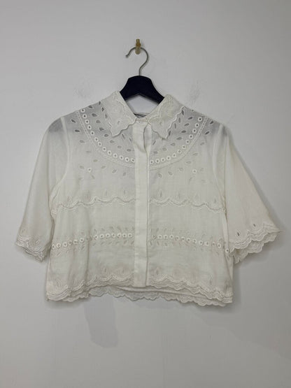 Embroidered White Cotton Blouse and Skirt Set