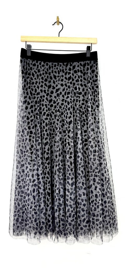 Sarta Women's Black Animal Print Midi Skirt