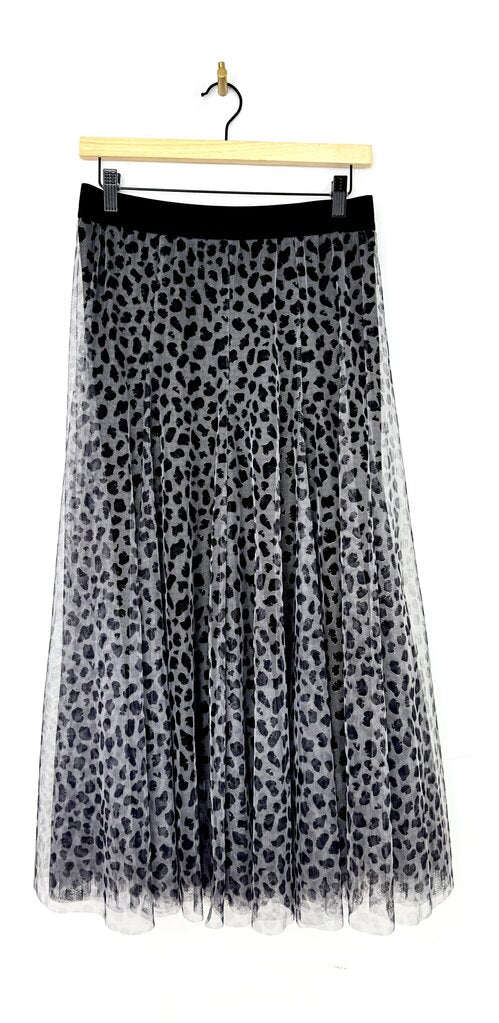 Sarta Women's Black Animal Print Midi Skirt