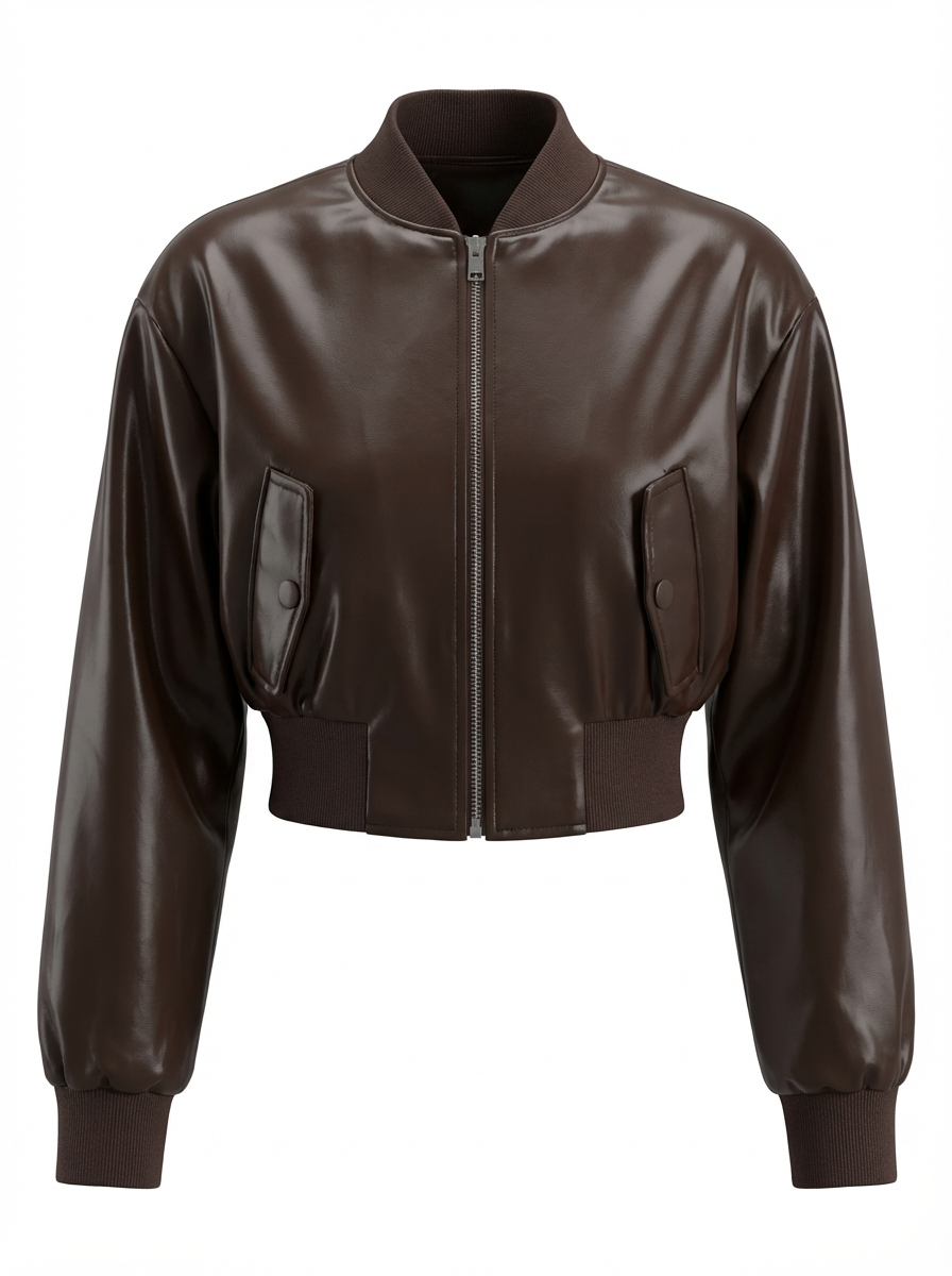 EVELIN | Faux Leather Cropped Bomber