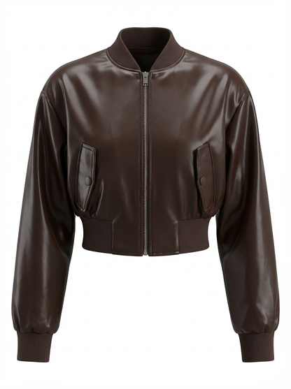 EVELIN | Faux Leather Cropped Bomber