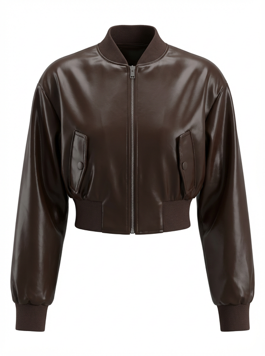 EVELIN | Faux Leather Cropped Bomber